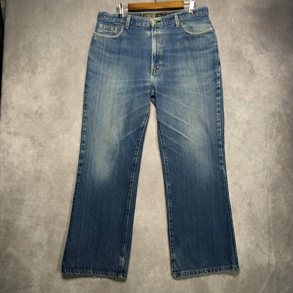 VTG Structure Mens Bootcut Fit Blue Jeans size 36x30 Cotton Denim Pants Zip Fly